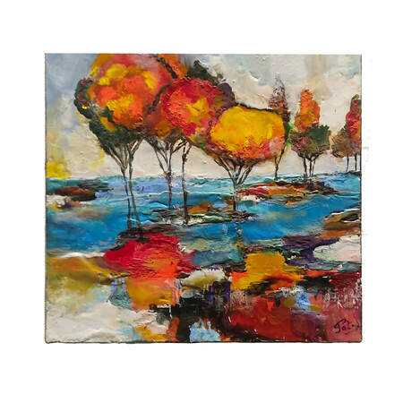 balade d ' automne )  ( 40 x 40 cm )       210e